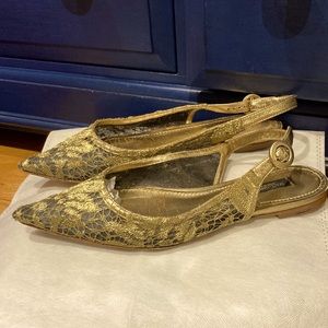 Dolce & Gabbana elegant gold laced slingback flats, original box included